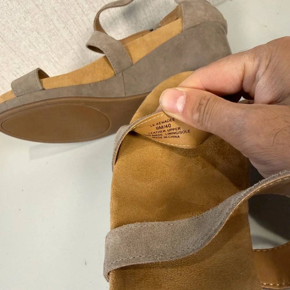 Lucky Brand Kenadee Womens Size 9M Wedge Sandals Shoes Brindle Brown/Oiled Suede